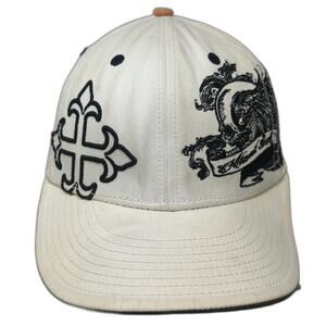 Miami Ink Baseball Cap White M Tattoo Skull Fleur de Lis Cross Stretch Fit Hat